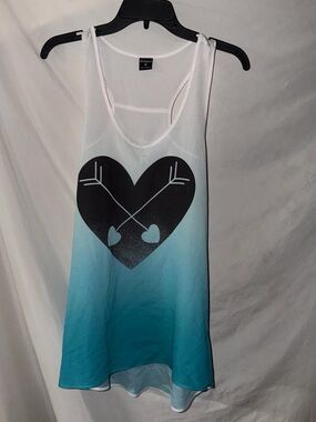 Stranded Teal Ombre Tank with Black Heart & Arrow Graphic